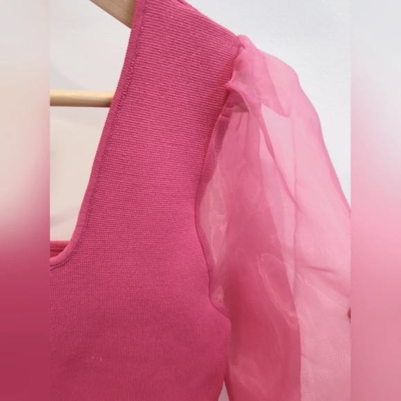 House of Harlow 1960 Sheer Puff Sleeves Knit Top - Picture 5 of 13